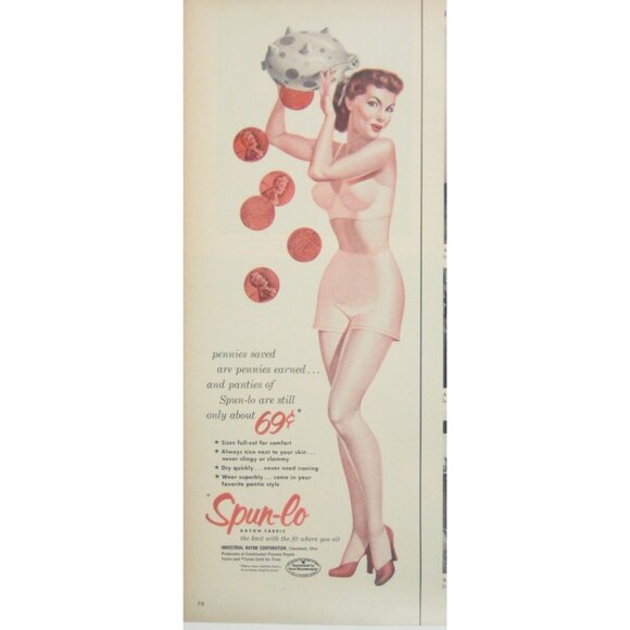 Vintage 1950s Span-Lo Lingerie Ad Pin-Up Style Print Piggy Bank Penny - Picture 1 of 2